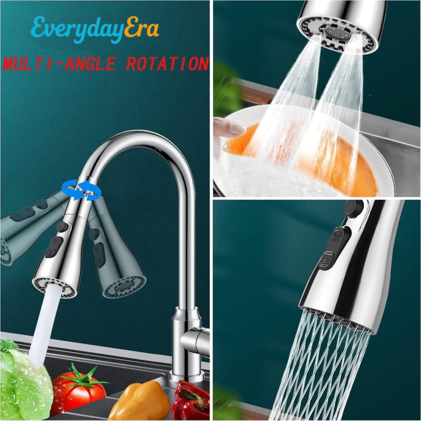 EverydatEra 3-Function Pull Down Kitchen Faucet – 360° Rotating Sink Sprayer Tap