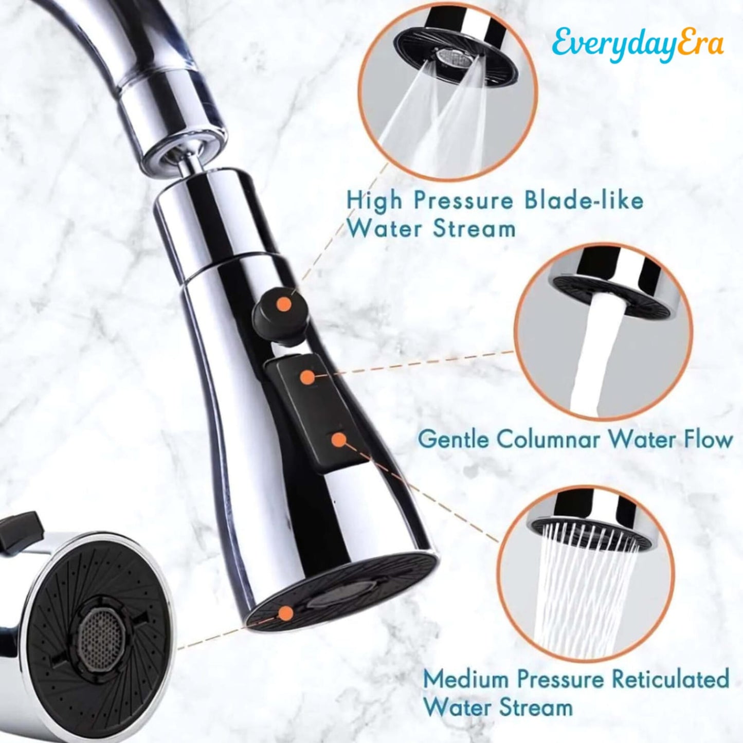 EverydatEra 3-Function Pull Down Kitchen Faucet – 360° Rotating Sink Sprayer Tap